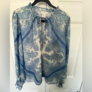 cupcakes and cashmere Blue and Cream Paisley Blouse